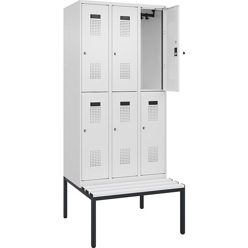 4068192404644 - Doppelstock-Spind Evolo PLUS Sitzbank 3 Abteile weiß B 900 mm Zylinderschloss mit untergebauter Sitzbank Kunststoff kaiserkraft 4068192404644 - Doppelstock-Spind Evolo PLUS Sitzbank 3 Abteile weiß B 900 mm Zylinderschloss mit untergebauter Sitzbank Kunststoff kaiserkraft