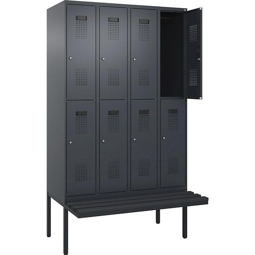 4068192399353 - Doppelstock-Spind Evolo PLUS Sitzbank 4 Abteile grau B 1200 mm Zylinderschloss mit auskragender Sitzbank Kunststoff kaiserkraft 4068192399353 - Doppelstock-Spind Evolo PLUS Sitzbank 4 Abteile grau B 1200 mm Zylinderschloss mit auskragender Sitzbank Kunststoff kaiserkraft