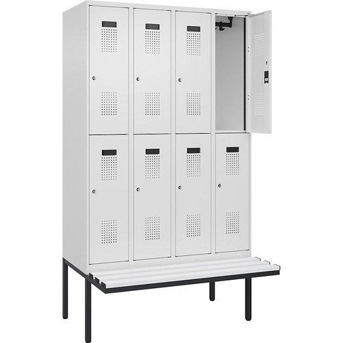 4068192405016 - Doppelstock-Spind Evolo PLUS Sitzbank 4 Abteile weiß B 1200 mm Zylinderschloss mit auskragender Sitzbank Kunststoff kaiserkraft