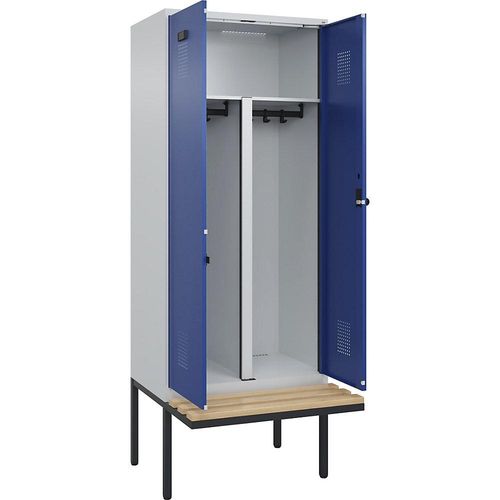 4068192156499 - Schwarz-Weiß-Spind Evolo PLUS Sitzbank 2 Abteile Trennwand verkürzt lichtgrau enzianblau B 800 mm Sicherheits-Drehriegel mit auskragender Sitzbank Buche kaiserkraft 4068192156499 - Schwarz-Weiß-Spind Evolo PLUS Sitzbank 2 Abteile Trennwand verkürzt lichtgrau enzianblau B 800 mm Sicherheits-Drehriegel mit auskragender Sitzbank Buche kaiserkraft