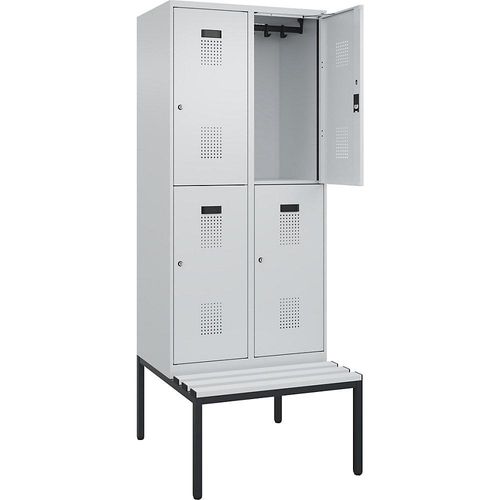 4068192395751 - Doppelstock-Spind Evolo PLUS Sitzbank 2 Abteile lichtgrau   lichtgrau B 800 mm Zylinderschloss mit untergebauter Sitzbank Kunststoff kaiserkraft