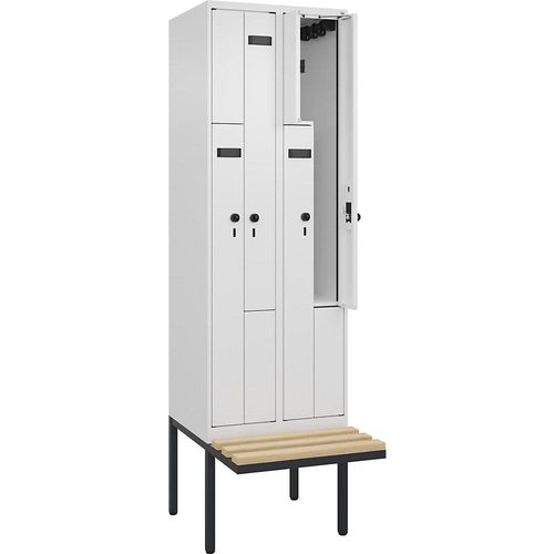 4068192933786 - Z-Spind Evolo PLUS Sitzbank 2 Abteile weiß B 600 mm Sicherheits-Drehriegel mit auskragender Sitzbank Buche kaiserkraft