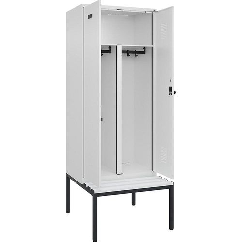 4068192373957 - Schwarz-Weiß-Spind Evolo PLUS Sitzbank 2 Abteile Trennwand verkürzt weiß B 800 mm Sicherheits-Drehriegel mit untergebauter Sitzbank Kunststoff kaiserkraft