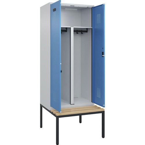 4068192263593 - Schwarz-Weiß-Spind Evolo PLUS Sitzbank 2 Abteile Trennwand verkürzt lichtgrau lichtblau B 800 mm Zylinderschloss mit untergebauter Sitzbank Buche kaiserkraft 4068192263593 - Schwarz-Weiß-Spind Evolo PLUS Sitzbank 2 Abteile Trennwand verkürzt lichtgrau lichtblau B 800 mm Zylinderschloss mit untergebauter Sitzbank Buche kaiserkraft