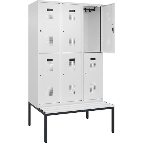 4068192404781 - Doppelstock-Spind Evolo PLUS Sitzbank 3 Abteile weiß B 1200 mm Zylinderschloss mit untergebauter Sitzbank Kunststoff kaiserkraft