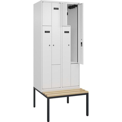 4068192997344 - Z-Spind Evolo PLUS Sitzbank 2 Abteile weiß B 800 mm Zylinderschloss mit untergebauter Sitzbank Buche kaiserkraft