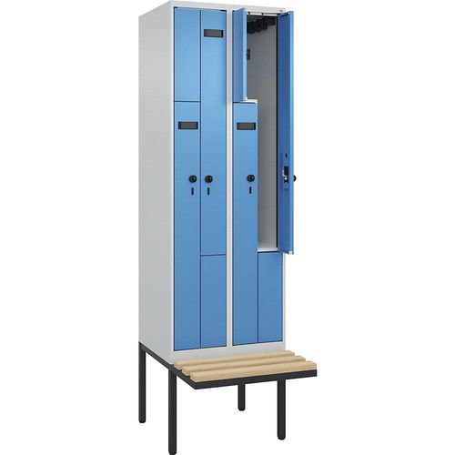 4068192928652 - Z-Spind Evolo PLUS Sitzbank 2 Abteile lichtgrau   lichtblau B 600 mm Sicherheits-Drehriegel mit auskragender Sitzbank Buche kaiserkraft