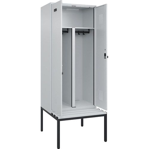 4068192365921 - Schwarz-Weiß-Spind Evolo PLUS Sitzbank 2 Abteile Trennwand verkürzt lichtgrau   lichtgrau B 800 mm Sicherheits-Drehriegel mit untergebauter Sitzbank Kunststoff kaiserkraft