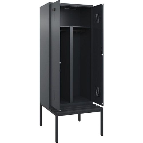 4068192399940 - Schwarz-Weiß-Spind Evolo PLUS Sitzbank 2 Abteile Trennwand verkürzt grau B 800 mm Zylinderschloss mit untergebauter Sitzbank Kunststoff kaiserkraft