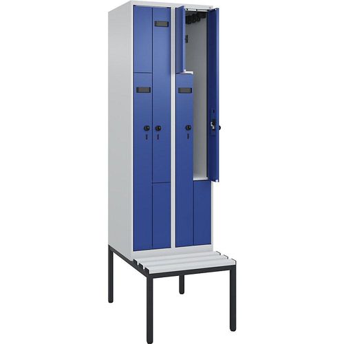 4068427109917 - Z-Spind Evolo PLUS Sitzbank 2 Abteile lichtgrau   enzianblau B 600 mm Sicherheits-Drehriegel mit untergebauter Sitzbank Kunststoff kaiserkraft