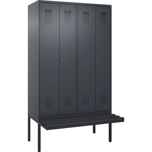 4068192399834 - Schwarz-Weiß-Spind Evolo PLUS Sitzbank 4 Abteile Trennwand verkürzt grau B 1200 mm Zylinderschloss mit auskragender Sitzbank Kunststoff kaiserkraft 4068192399834 - Schwarz-Weiß-Spind Evolo PLUS Sitzbank 4 Abteile Trennwand verkürzt grau B 1200 mm Zylinderschloss mit auskragender Sitzbank Kunststoff kaiserkraft