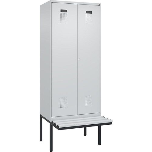 4068192396567 - Schwarz-Weiß-Spind Evolo PLUS Sitzbank 2 Abteile Trennwand verkürzt lichtgrau   lichtgrau B 800 mm Zylinderschloss mit auskragender Sitzbank Kunststoff kaiserkraft