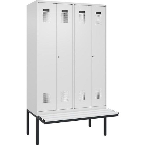 4068192405504 - Schwarz-Weiß-Spind Evolo PLUS Sitzbank 4 Abteile Trennwand verkürzt weiß B 1200 mm Zylinderschloss mit auskragender Sitzbank Kunststoff kaiserkraft