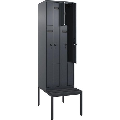 4068427110012 - Z-Spind Evolo PLUS Sitzbank 2 Abteile grau B 600 mm Sicherheits-Drehriegel mit untergebauter Sitzbank Kunststoff kaiserkraft