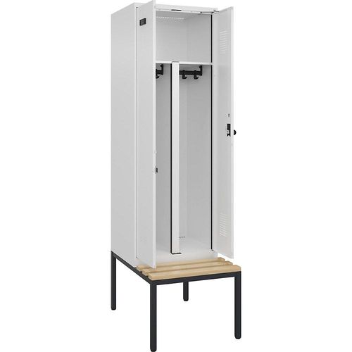 4068192218784 - Schwarz-Weiß-Spind Evolo PLUS Sitzbank 2 Abteile Trennwand verkürzt weiß B 600 mm Sicherheits-Drehriegel mit untergebauter Sitzbank Buche kaiserkraft