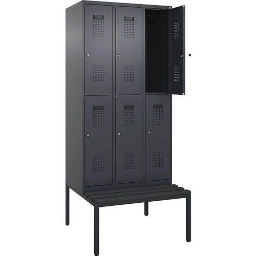 4068192398981 - Doppelstock-Spind Evolo PLUS Sitzbank 3 Abteile grau B 900 mm Zylinderschloss mit untergebauter Sitzbank Kunststoff kaiserkraft