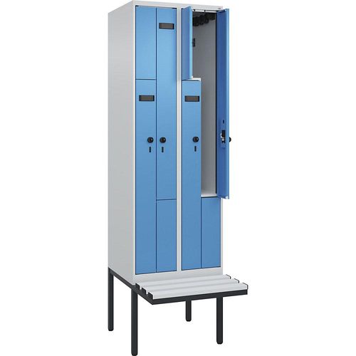 4068427098303 - Z-Spind Evolo PLUS Sitzbank 2 Abteile lichtgrau   lichtblau B 600 mm Sicherheits-Drehriegel mit auskragender Sitzbank Kunststoff kaiserkraft