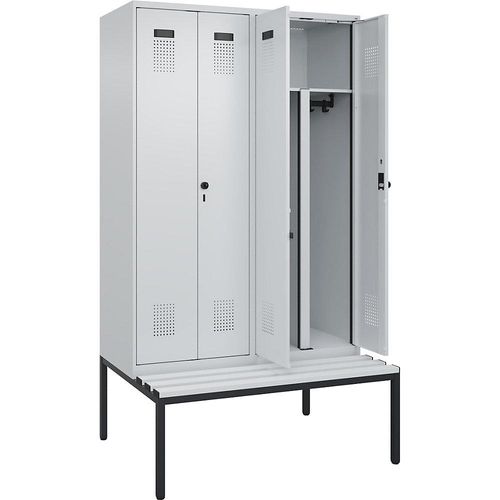 4068192365846 - Schwarz-Weiß-Spind Evolo PLUS Sitzbank 4 Abteile Trennwand verkürzt lichtgrau   lichtgrau B 1200 mm Sicherheits-Drehriegel mit untergebauter Sitzbank Kunststoff kaiserkraft