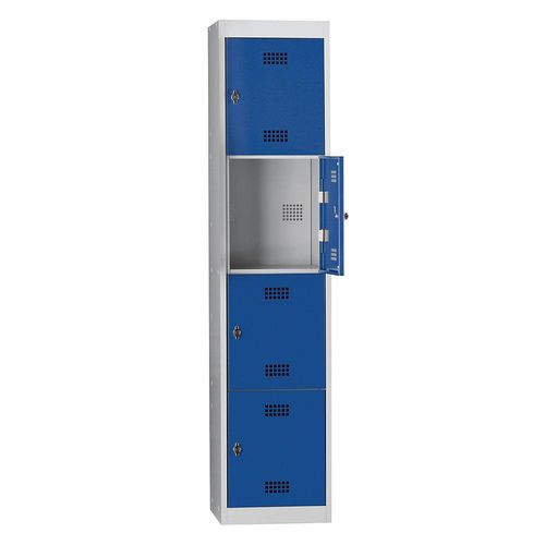 4250618203249 - 4er-Schließfachschrank Hamburg 1 Abteil 4 Fächer Höhe 410 mm Breite 400 mm Grundelement lichtgrau enzianblau Wolf 4250618203249 - 4er-Schließfachschrank Hamburg 1 Abteil 4 Fächer Höhe 410 mm Breite 400 mm Grundelement lichtgrau enzianblau Wolf