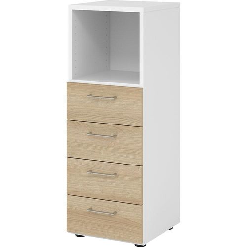 4032062308790 - Schubladenschrank Breno 4 Schübe 1 Fach Metallgriffe B 400 x T 420 x H 1100 mm weiß Eiche