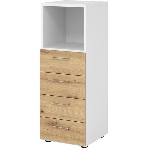 4032062308820 - Schubladenschrank Breno 4 Schübe 1 Fach Metallgriffe B 400 x T 420 x H 1100 mm weiß Asteiche