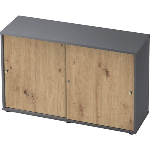 4032062188156 - eurokraft pro Schiebetürenschrank 1 Fachboden Mitteltrennwand graphit   Asteiche