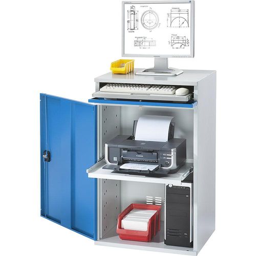 8697653677202 - eurokraft pro Computer-Arbeitsstation Stahlblech HxB 1060 x 650 mm ohne Monitorgehäuse Türfarbe Lichtblau