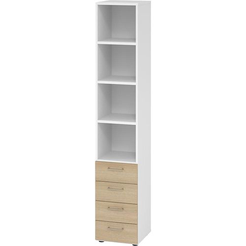 4032062308806 - Kombischrank Breno mit 4 Schüben & Regalelement 6 OH B 400 x T 420 x H 2156 mm Spanplatte weiß Eiche