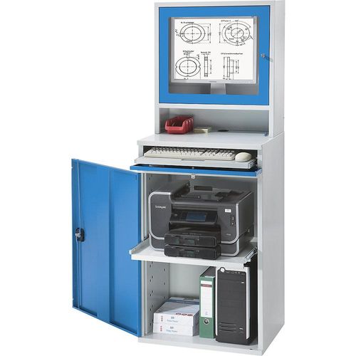 4061753033390 - eurokraft pro Computer-Arbeitsstation Stahlblech HxB 1770 x 650 mm mit Monitorgehäuse Türfarbe Lichtblau 4061753033390 - eurokraft pro Computer-Arbeitsstation Stahlblech HxB 1770 x 650 mm mit Monitorgehäuse Türfarbe Lichtblau