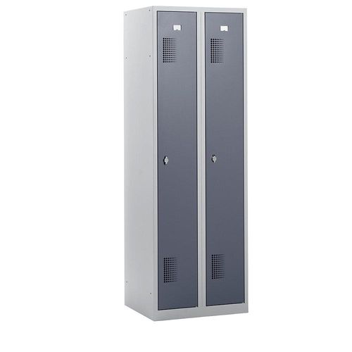4061753006387 - eurokraft basic Garderobenschrank Breite 600 mm 2 Abteile à 298 mm mit Vorhängeschlossvorrichtung Korpus lichtgrau   Türen basaltgrau