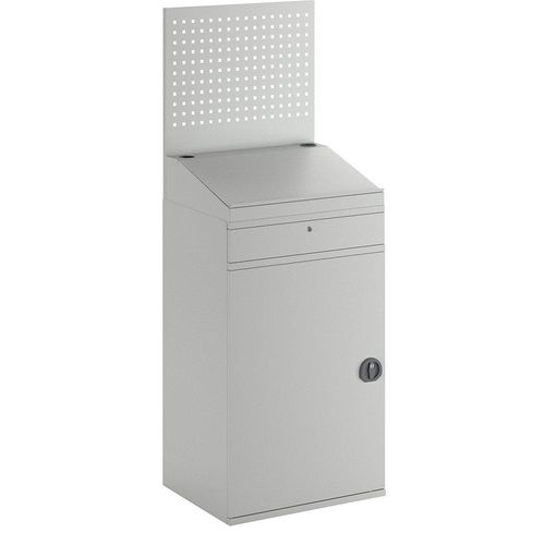 4061753033383 - eurokraft pro Computer-Arbeitsstation Stahlblech HxB 1770 x 650 mm mit Lochwand und Pultaufsatz Türfarbe Lichtgrau