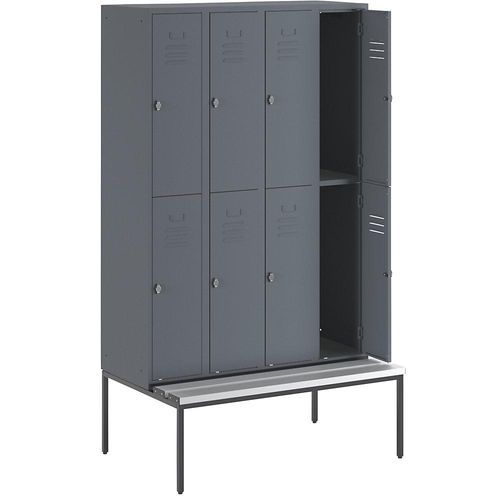 4250618236018 - Halbhoher Garderobenschrank mit Sitzbankuntergestell 300 mm 8 Fächer Vollwand blaugrau 4250618236018 - Halbhoher Garderobenschrank mit Sitzbankuntergestell 300 mm 8 Fächer Vollwand blaugrau