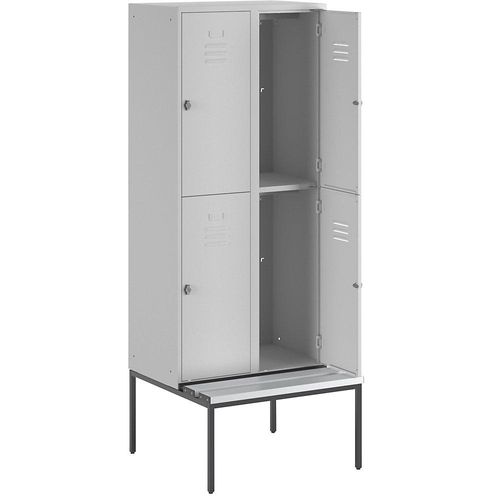 4250618235820 - Halbhoher Garderobenschrank mit Sitzbankuntergestell 400 mm 4 Fächer Vollwand lichtgrau 4250618235820 - Halbhoher Garderobenschrank mit Sitzbankuntergestell 400 mm 4 Fächer Vollwand lichtgrau