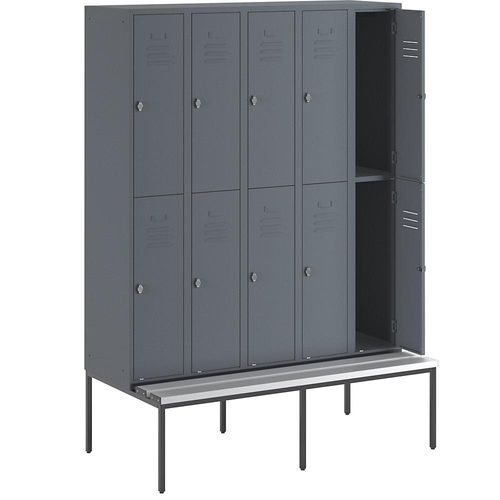 4250618236124 - Halbhoher Garderobenschrank mit Sitzbankuntergestell 300 mm 10 Fächer Vollwand blaugrau 4250618236124 - Halbhoher Garderobenschrank mit Sitzbankuntergestell 300 mm 10 Fächer Vollwand blaugrau