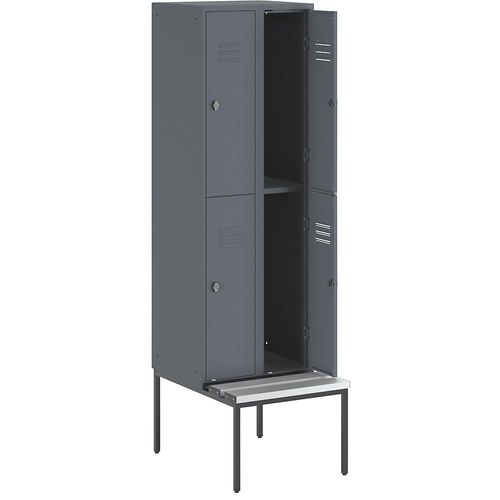 4250618235752 - Halbhoher Garderobenschrank mit Sitzbankuntergestell 300 mm 4 Fächer Vollwand blaugrau 4250618235752 - Halbhoher Garderobenschrank mit Sitzbankuntergestell 300 mm 4 Fächer Vollwand blaugrau