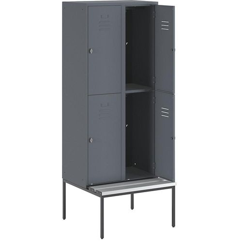 4250618235813 - Halbhoher Garderobenschrank mit Sitzbankuntergestell 400 mm 4 Fächer Vollwand blaugrau
