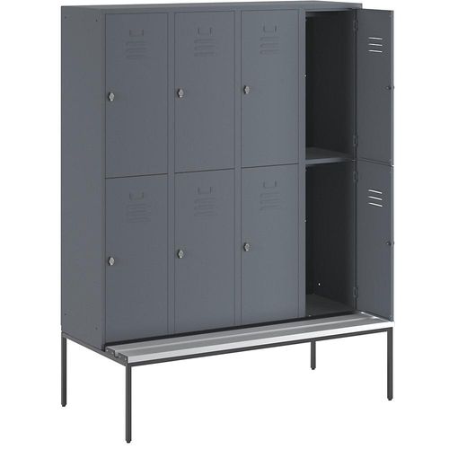4250618236063 - Halbhoher Garderobenschrank mit Sitzbankuntergestell 400 mm 8 Fächer Vollwand blaugrau 4250618236063 - Halbhoher Garderobenschrank mit Sitzbankuntergestell 400 mm 8 Fächer Vollwand blaugrau