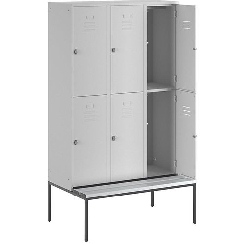 4250618235950 - Halbhoher Garderobenschrank mit Sitzbankuntergestell 400 mm 6 Fächer Vollwand lichtgrau