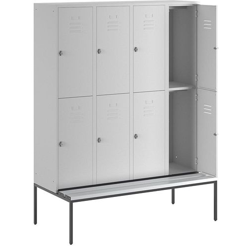 4250618236070 - Halbhoher Garderobenschrank mit Sitzbankuntergestell 400 mm 8 Fächer Vollwand lichtgrau
