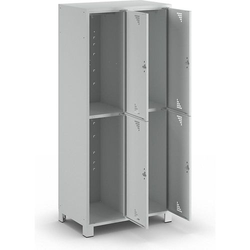 4061753011077 - eurokraft pro Garderobenschrank mit halbhohen Fächern HxBxT 1800 x 800 x 500 mm 4 Abteile komplett lichtgrau