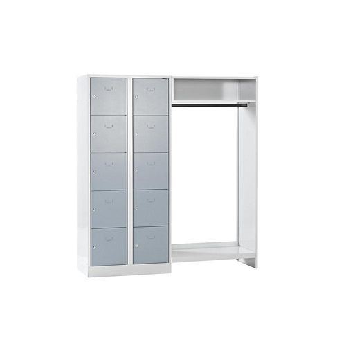 4250618249698 - Schließfachgarderoben-System 10 Fächer links 10 Kleiderbügel Gesamtbreite 1670 mm Fachbreite 398 mm silbergrau lichtgrau