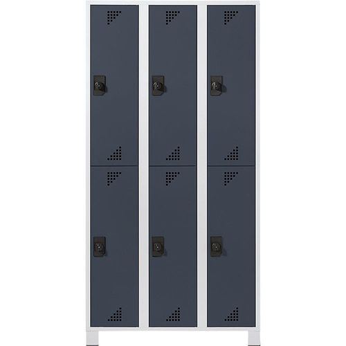 4061753011114 - eurokraft pro Garderobenschrank mit halbhohen Fächern HxBxT 1800 x 900 x 500 mm 6 Abteile Korpus lichtgrau Türen anthrazitgrau