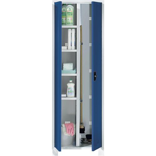 4061753010889 - eurokraft pro Mehrzweck- und Garderobenschrank mit Klemmhalter 6 Fächer Breite 800 mm Korpus lichtgrau Türen brillantblau
