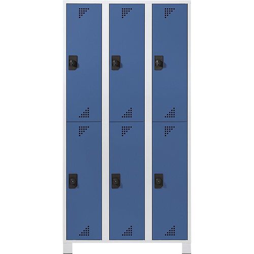 4061753011152 - eurokraft pro Garderobenschrank mit halbhohen Fächern HxBxT 1800 x 1200 x 500 mm 6 Abteile Korpus lichtgrau Türen brillantblau