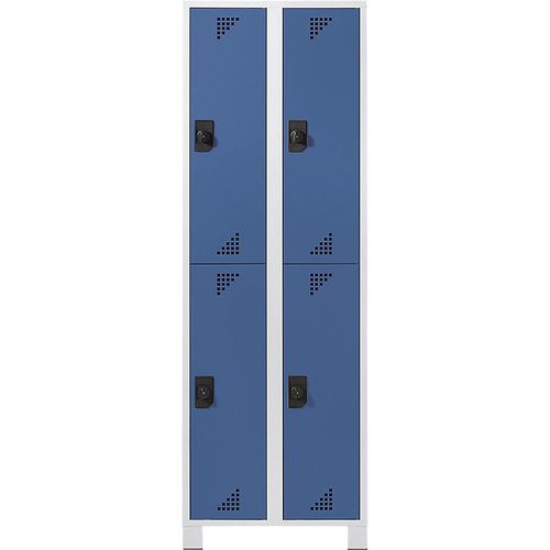 4061753011091 - eurokraft pro Garderobenschrank mit halbhohen Fächern HxBxT 1800 x 800 x 500 mm 4 Abteile Korpus lichtgrau Türen brillantblau