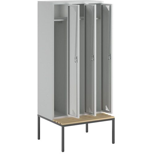 4061753010476 - eurokraft pro Mehrzweck- und Garderobenschrank mit Sitzbank 3 Abteile Breite 900 mm Türen lichtgrau