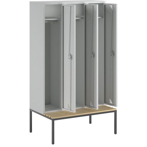 4061753010506 - eurokraft pro Mehrzweck- und Garderobenschrank mit Sitzbank 3 Abteile Breite 1200 mm Türen lichtgrau