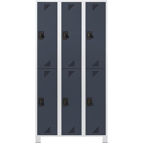 4061753011145 - eurokraft pro Garderobenschrank mit halbhohen Fächern HxBxT 1800 x 1200 x 500 mm 6 Abteile Korpus lichtgrau Türen anthrazitgrau