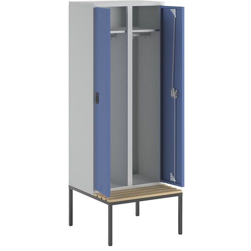 4061753010469 - eurokraft pro Mehrzweck- und Garderobenschrank mit Sitzbank 2 Abteile Breite 800 mm Türen brillantblau