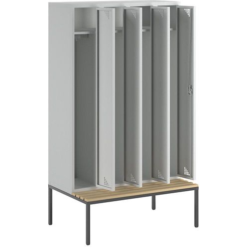 4061753010537 - eurokraft pro Mehrzweck- und Garderobenschrank mit Sitzbank 4 Abteile Breite 1200 mm Türen lichtgrau